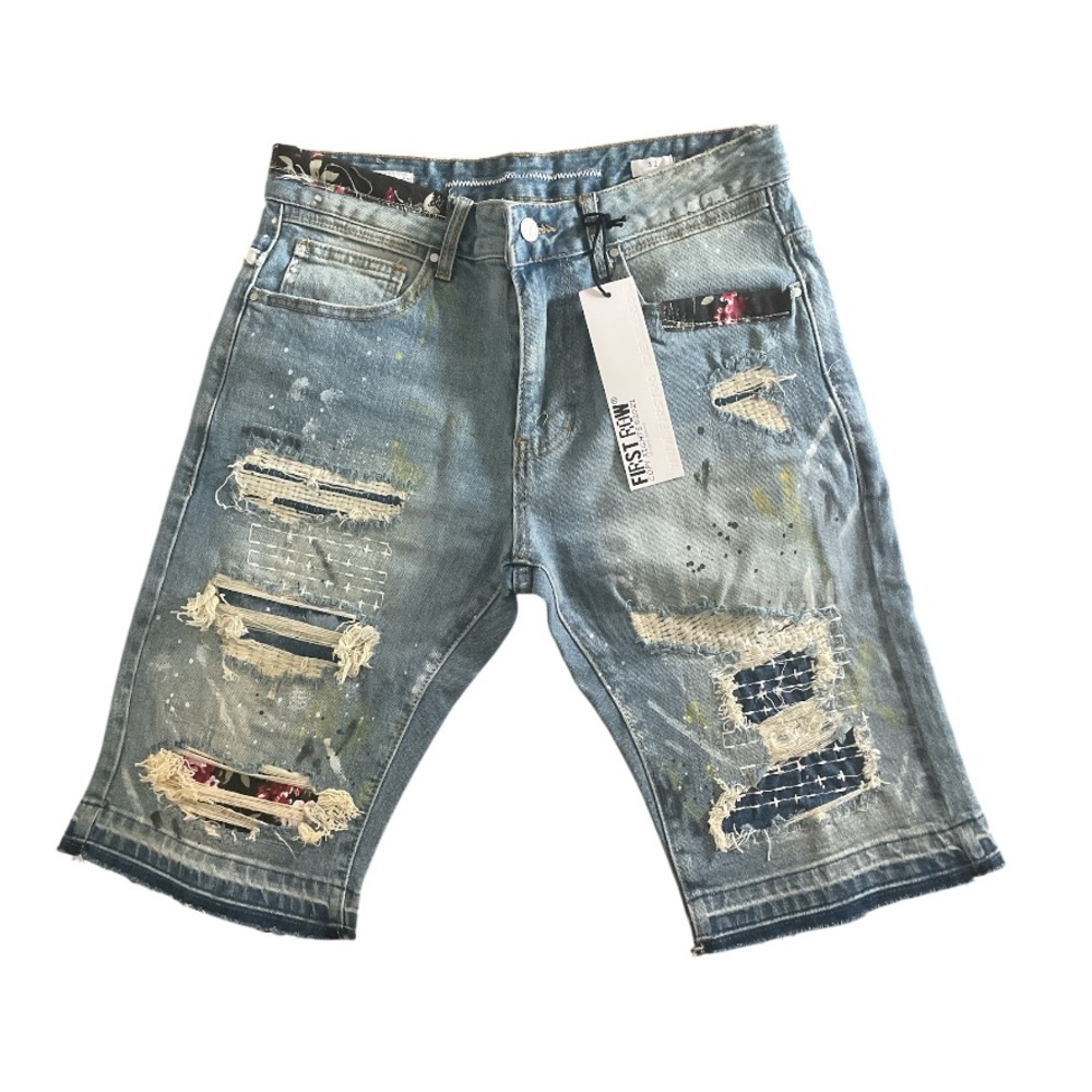 First Row Patch Work Denim Shorts - Picture 2 of 3